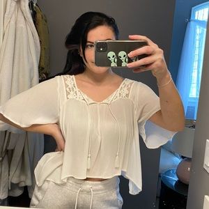 Cream lace detail crop top